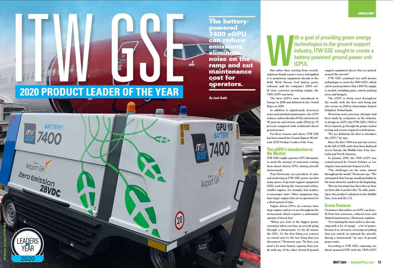 itw gse, itwgse, gsee, product leader of the year 2020, product leader, 7400 eGPU, battery driven gpu, ground power unit, ground support worldwide